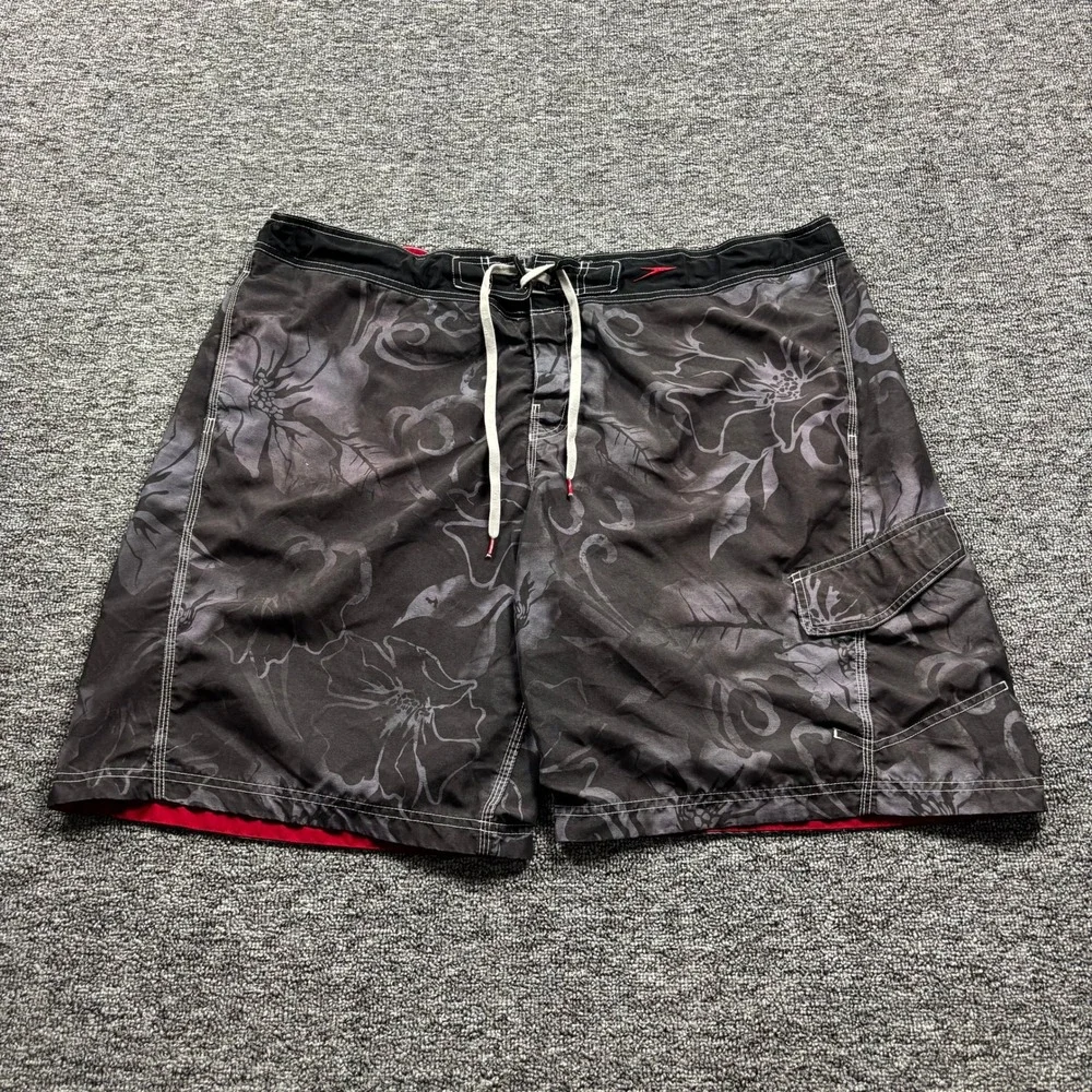 Vintage Y2K Speedo Surf Floral Board Shorts Black/Red Mens Size 2XL